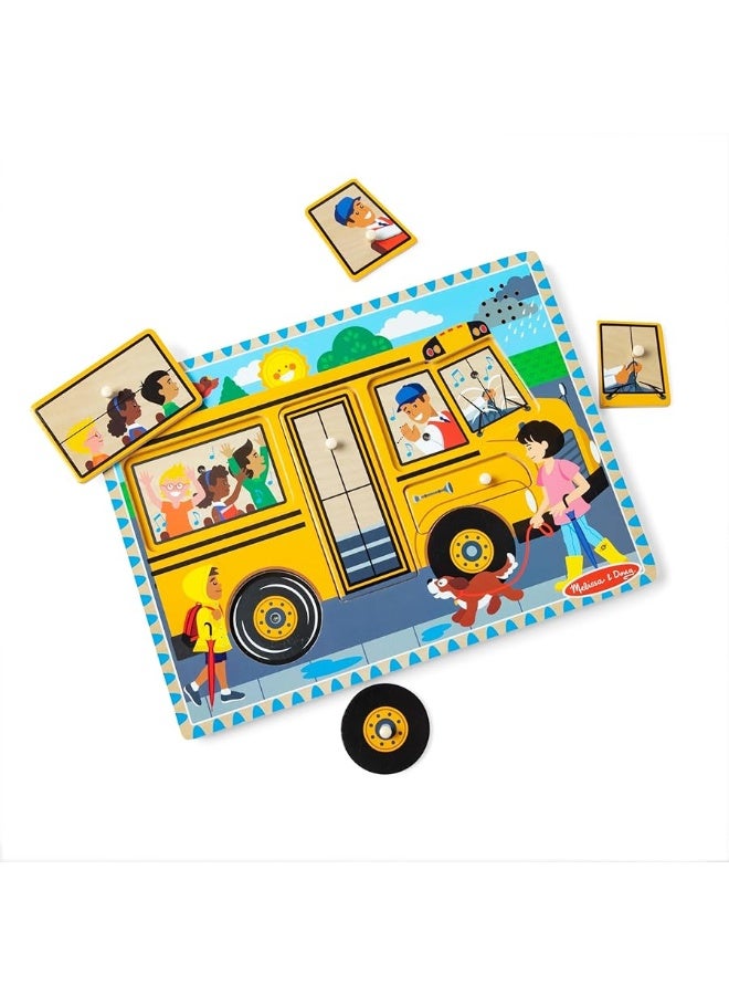 Melissa & Doug The Wheels on the Bus Sound Puzzle - School Bus Puzzle, Wooden Puzzle For Kids and Toddlers Ages 2+