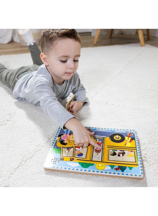 Melissa & Doug The Wheels on the Bus Sound Puzzle - School Bus Puzzle, Wooden Puzzle For Kids and Toddlers Ages 2+