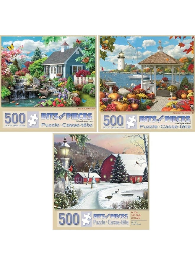 Bits and Pieces - Value Set of Three (3) â€“ 500 Piece Jigsaw Puzzles for Adults â€“ Nature 500 pc Large Piece Jigsaws by Artist Alan Giana â€“ 18