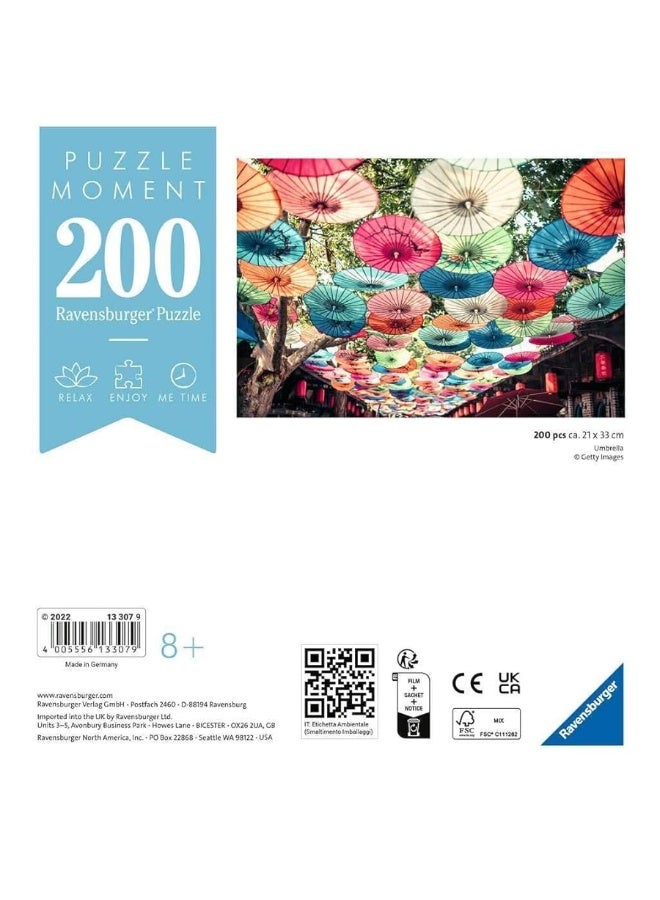 Ravensburger Puzzle Moment Umbrellas  200 Piece Jigsaw Puzzle for Kids  Adults  Unique Perfect Interlock  Vibrant GlareFree Design  Made with FSCCertified Wood  Quality Entertainment Time