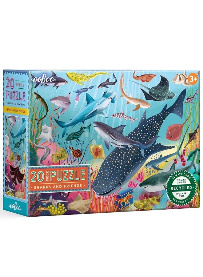 eeBoo Sharks  Friends  20 Piece Puzzle  15 x 11 Kids Jigsaw Glossy Pieces Preschool Puzzle Ages 3