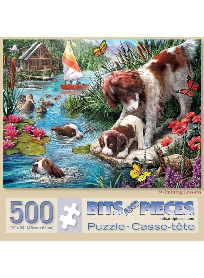 Bits and Pieces - Value Set of Two (2) 500 Piece Jigsaw Puzzles for Adults Cat Nap, Puppy Swimming - Each Puzzle Measures 18