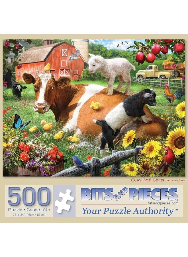 Bits and Pieces  500 Piece Jigsaw Puzzle for Adults  Cow and Goats  Large Piece Farm Jigsaw by Larry Jones  18 x 24 46cm x 61cm