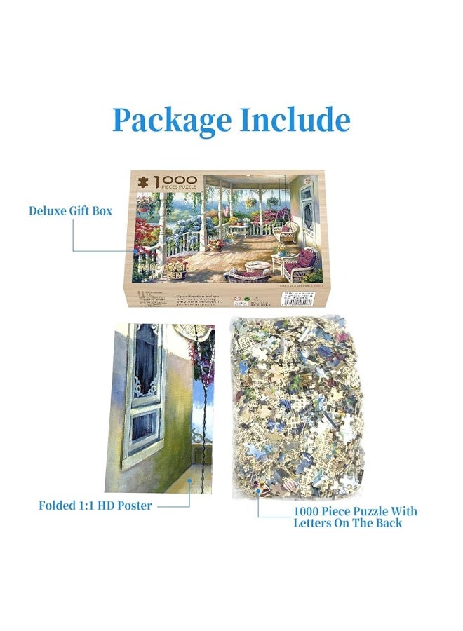 Jigsaw Puzzles 1000 Pieces Corridor with Flowers Puzzles for Adults 1000 Pieces Flowers Houses Porch Jigsaw Puzzles 1000 Pieces for Adults Flower Resort 1000 Piece Puzzles Wooden Oil Painting Puzzles