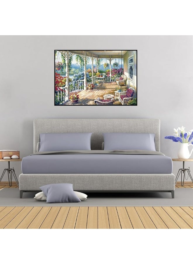 Jigsaw Puzzles 1000 Pieces Corridor with Flowers Puzzles for Adults 1000 Pieces Flowers Houses Porch Jigsaw Puzzles 1000 Pieces for Adults Flower Resort 1000 Piece Puzzles Wooden Oil Painting Puzzles