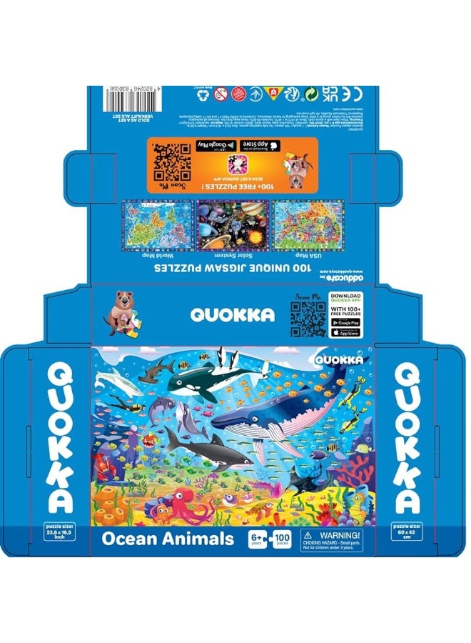 QUOKKA 100 Piece Jigsaw Puzzles for Kids Ages 4-8, 3 Sets - Ocean & Forest Animals - Toy for Learning and Eye-Hand Coordination - Unique Gift for Boy and Girl