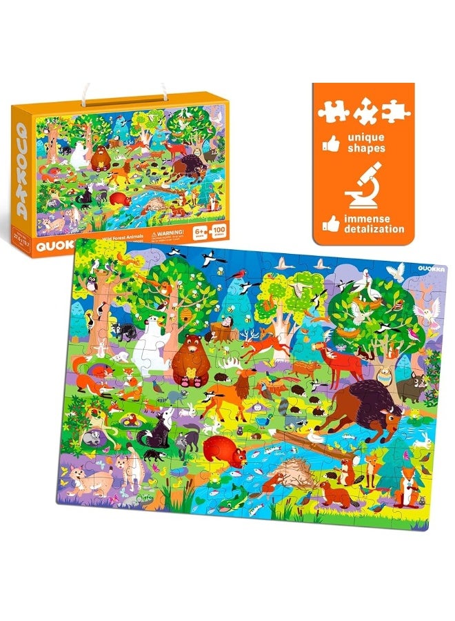 QUOKKA 100 Piece Jigsaw Puzzles for Kids Ages 4-8, 3 Sets - Ocean & Forest Animals - Toy for Learning and Eye-Hand Coordination - Unique Gift for Boy and Girl