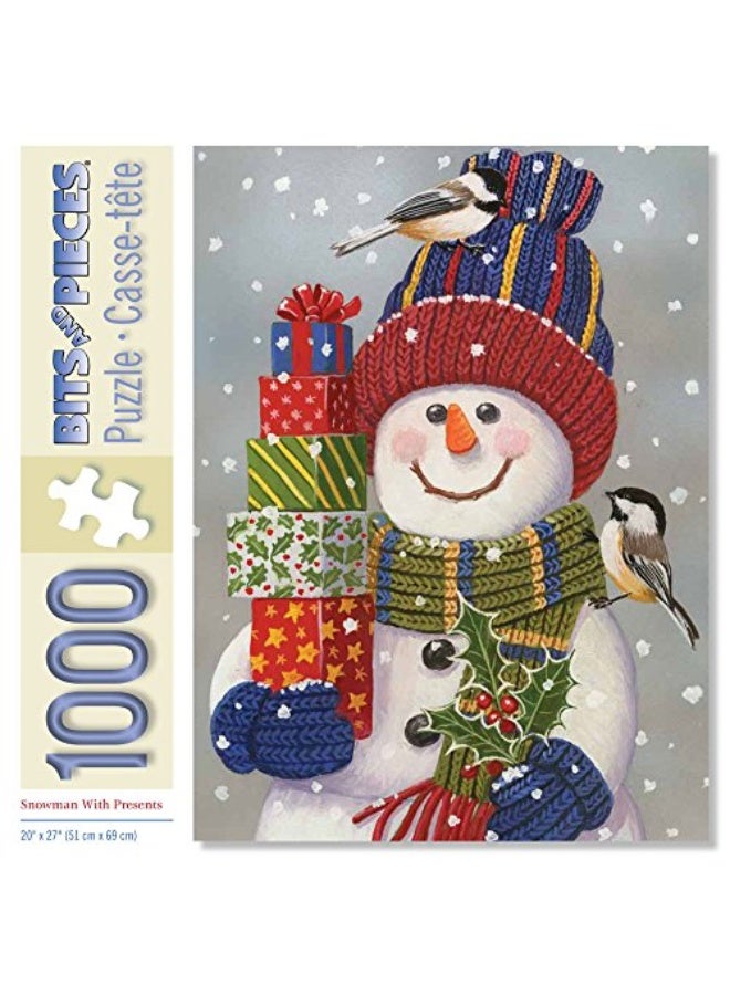 Bits and Pieces  1000 Piece Jigsaw Puzzle  Snowman with Presents  Snowman Christmas Puzzle  by Artist William Vanderdasson  1000 pc Jigsaw