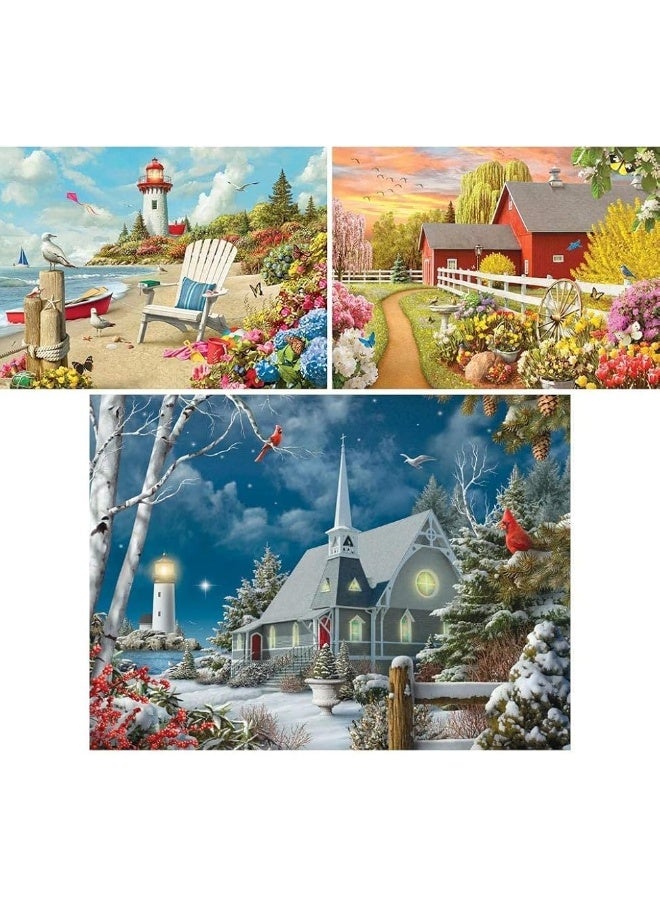 Bits and Pieces - Value Set of Three â€“ 300 Large Piece Puzzles for Adults - â€˜Awakenâ€™, â€˜Guiding Lightsâ€™, & â€˜Daydreamâ€™ by Artist Alan Giana - 18