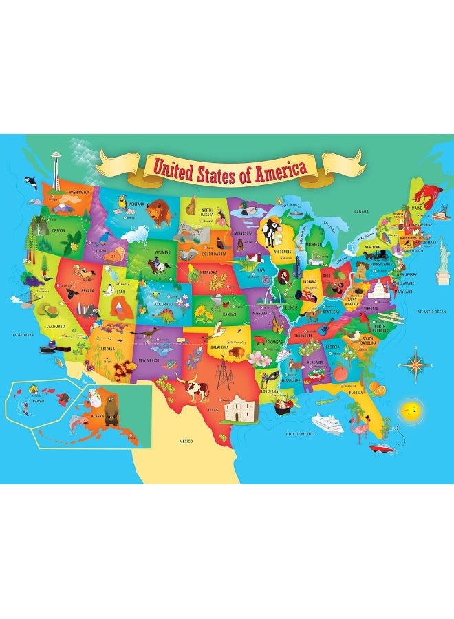 MasterPieces 60 Piece Educational Jigsaw Puzzle for Kids  USA Map State Shaped  165x1275