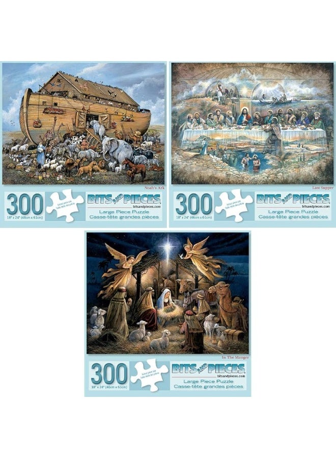 Bits and Pieces - Value Set of Three - 300 Piece Jigsaw Puzzles for Adults - Large Piece 300 pc Christian Jigsaws by Artist Ruane Manning - 18â€ x 24â€