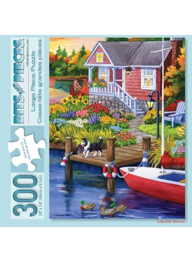 Bits and Pieces  300 Piece Jigsaw Puzzle for Adults  Lakeside Retreat 300 pc Large Piece Jigsaw by Artist Nancy Wernersbach  18 x 24