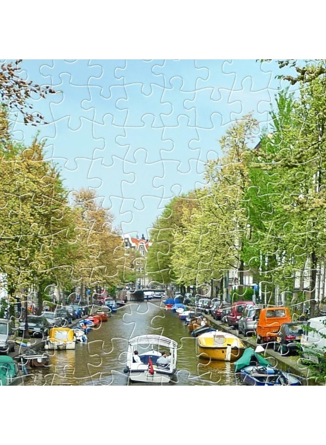 Pintoo Jigsaw Puzzles 500 Piece for Adults - Bike Flowers and Canal. Amsterdam, Netherlands Beautiful Plastic Puzzle for Home Decor Zero Dust Easy Storage [H1438]