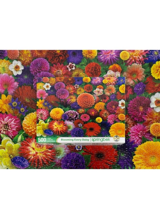 Springbok Blooming Every Daisy 500 Piece Jigsaw Puzzle for Adults - Colorful Flower Collage - Unique Cut Pieces - Great for Relaxing and Mindful Activity - Finished Size 23.5