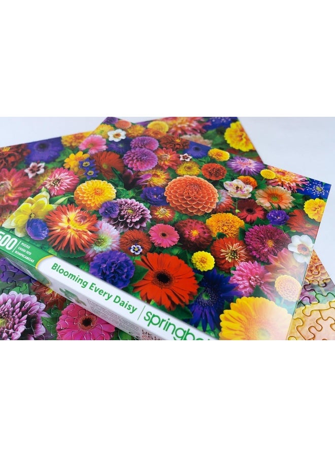 Springbok Blooming Every Daisy 500 Piece Jigsaw Puzzle for Adults - Colorful Flower Collage - Unique Cut Pieces - Great for Relaxing and Mindful Activity - Finished Size 23.5