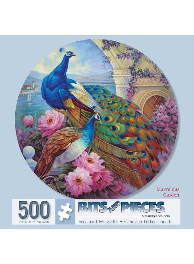 Bits and Pieces  500 Piece Round Jigsaw Puzzle for Adults  Marvelous Garden 500 pc Large Piece Jigsaw by Artist Oleg Gavrilov  20 in Diameter