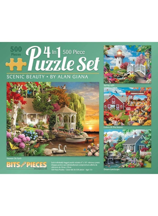 Bits and Pieces â€“ 4-in-1 Multi-Pack - 500 Piece Jigsaw Puzzles for Adults â€“ 500 pc Large Piece Puzzle Set Bundle by Artist Alan Giana - 16