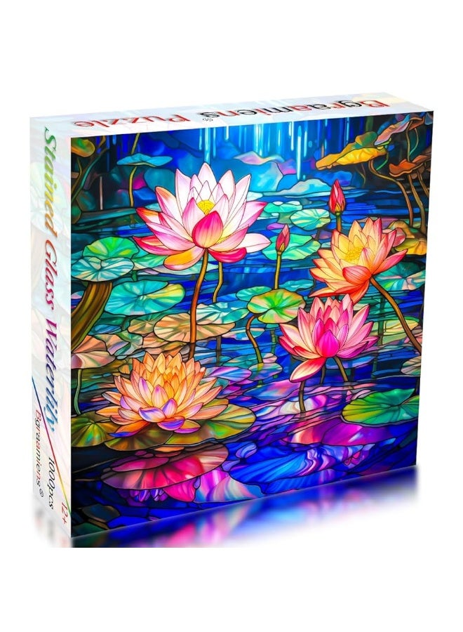 Bgraamiens PuzzleStained Glass Waterlily1000 pieces Stained Glass Puzzle for Adults Stained Glass Art Puzzle with Flowers Impossible Puzzle Color Challenge Puzzle for adults