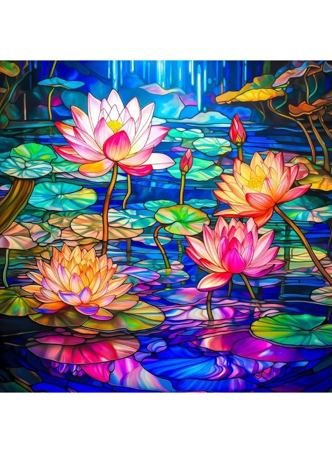 Bgraamiens PuzzleStained Glass Waterlily1000 pieces Stained Glass Puzzle for Adults Stained Glass Art Puzzle with Flowers Impossible Puzzle Color Challenge Puzzle for adults