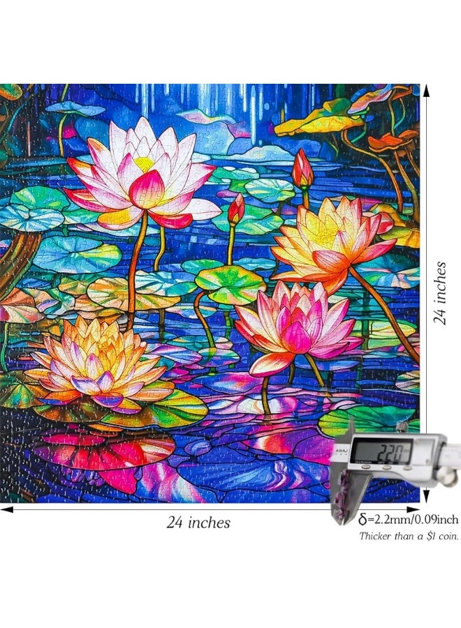 Bgraamiens PuzzleStained Glass Waterlily1000 pieces Stained Glass Puzzle for Adults Stained Glass Art Puzzle with Flowers Impossible Puzzle Color Challenge Puzzle for adults