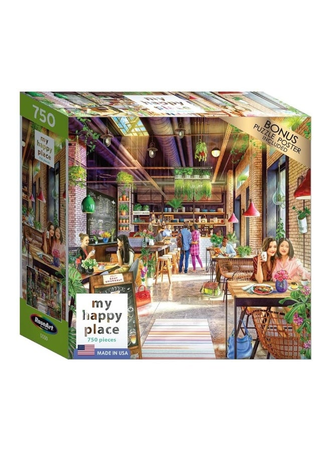 RoseArt  My Happy Place  Neighborhood Cafe  750 Piece Jigsaw Puzzle for Adults