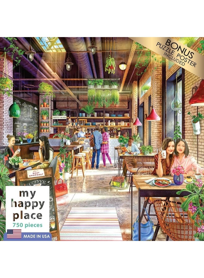 RoseArt  My Happy Place  Neighborhood Cafe  750 Piece Jigsaw Puzzle for Adults