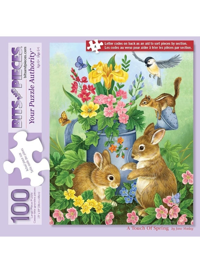 Bits and Pieces - 100 Piece Jigsaw Puzzle - A Touch of Spring by Artist Jane Maday - Cute Bunnies - 100 pc Jigsaw