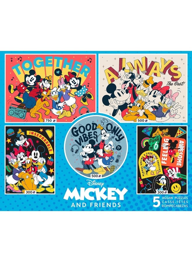 Ceaco - 5 in 1 Multipack - Disney - Mickey and Friends - (2) 300 Piece, (2) 500 Piece, (1) 750 Piece Jigsaw Puzzles