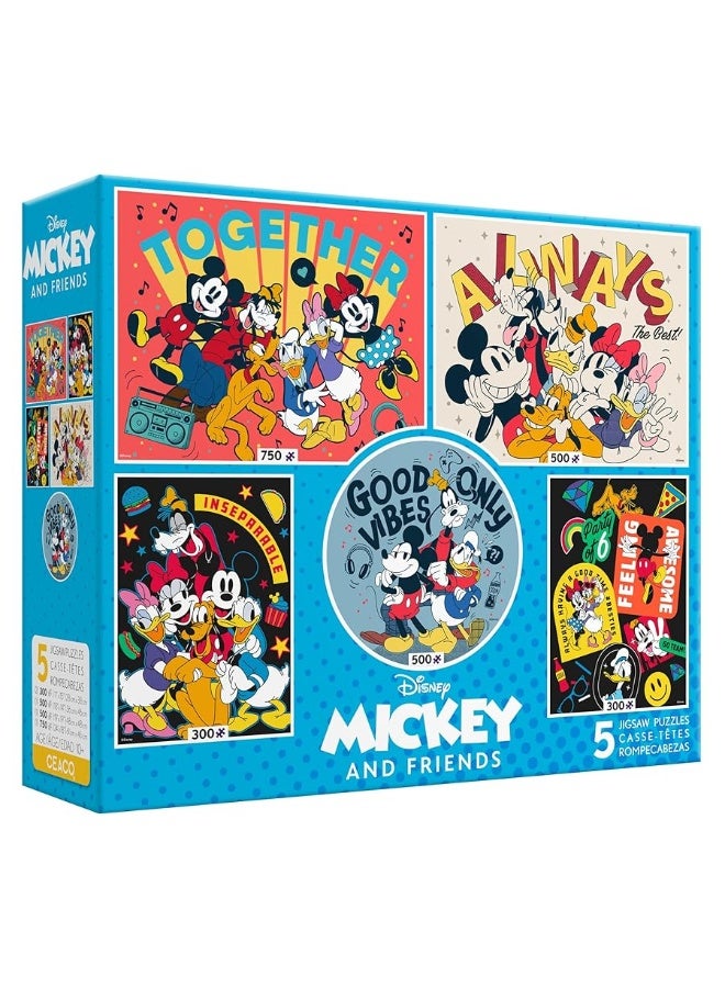 Ceaco - 5 in 1 Multipack - Disney - Mickey and Friends - (2) 300 Piece, (2) 500 Piece, (1) 750 Piece Jigsaw Puzzles