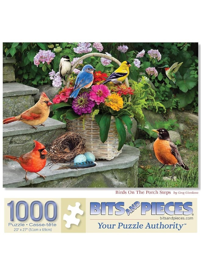 Bits and Pieces - 1000 Piece Jigsaw Puzzle for Adults - Birds On The Porch Steps - 1000 pc Flowers Jigsaw by Greg Giordano - 18