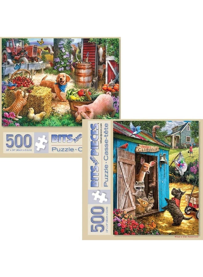 Bits and Pieces - Value Set of Two (2) - 500 Piece Jigsaw Puzzles for Adults - Hide and Seek, Whatâ€™s The Password Jigsaws by Artist Larry Jones - 18â€ x 24â€