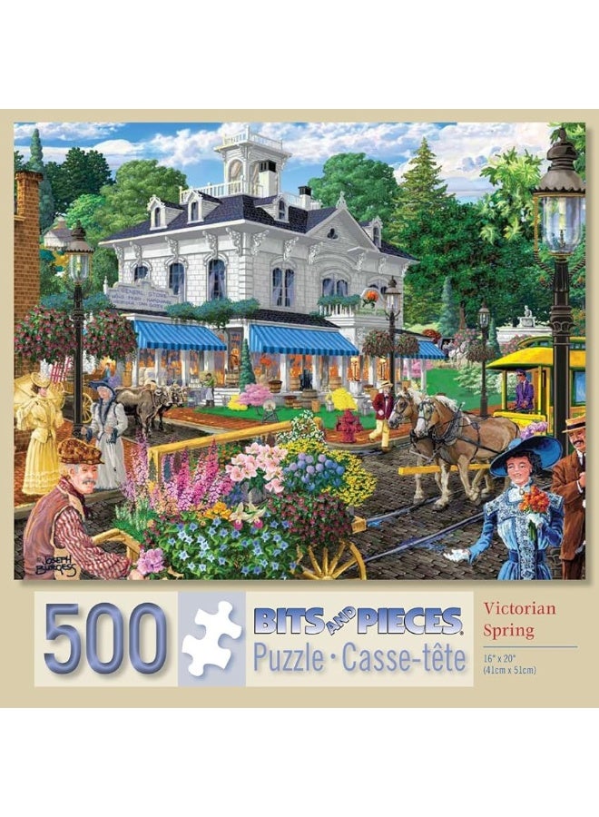 Bits and Pieces - 500 Piece Jigsaw Puzzle -Victorian Spring - Busy Town Center - by Artist Joseph Burgess - 500 pc Jigsaw