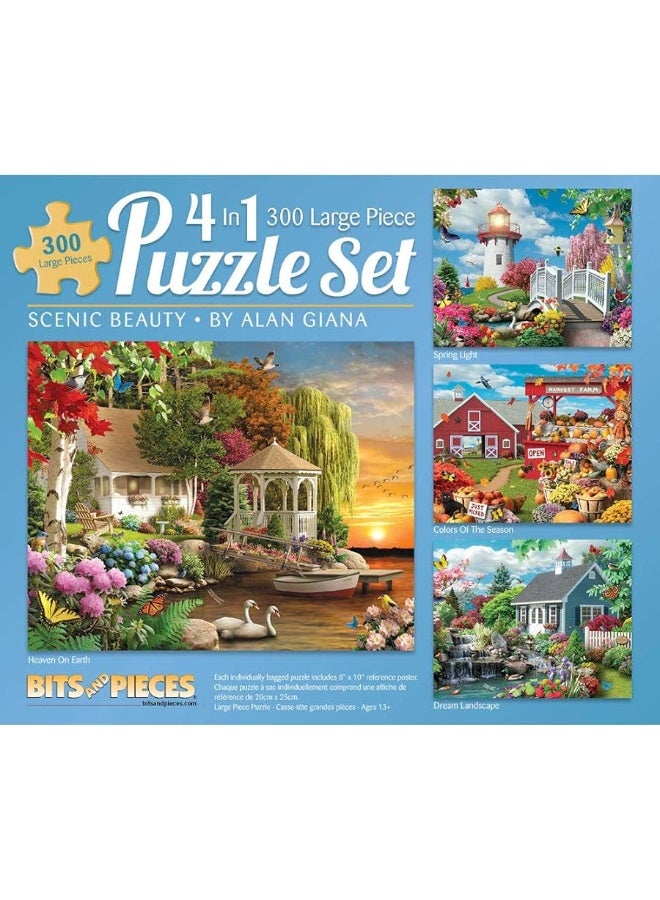 Bits and Pieces - 4-in-1 Multi-Pack 300 Piece Jigsaw Puzzles for Adults - Each Measures 16