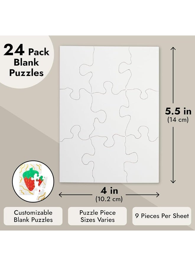 Bright Creations 24 Sheets Blank Puzzles to Draw On Bulk, 5.5 x 4 Inch Jigsaw Puzzle Pieces for DIY, Arts and Crafts Projects