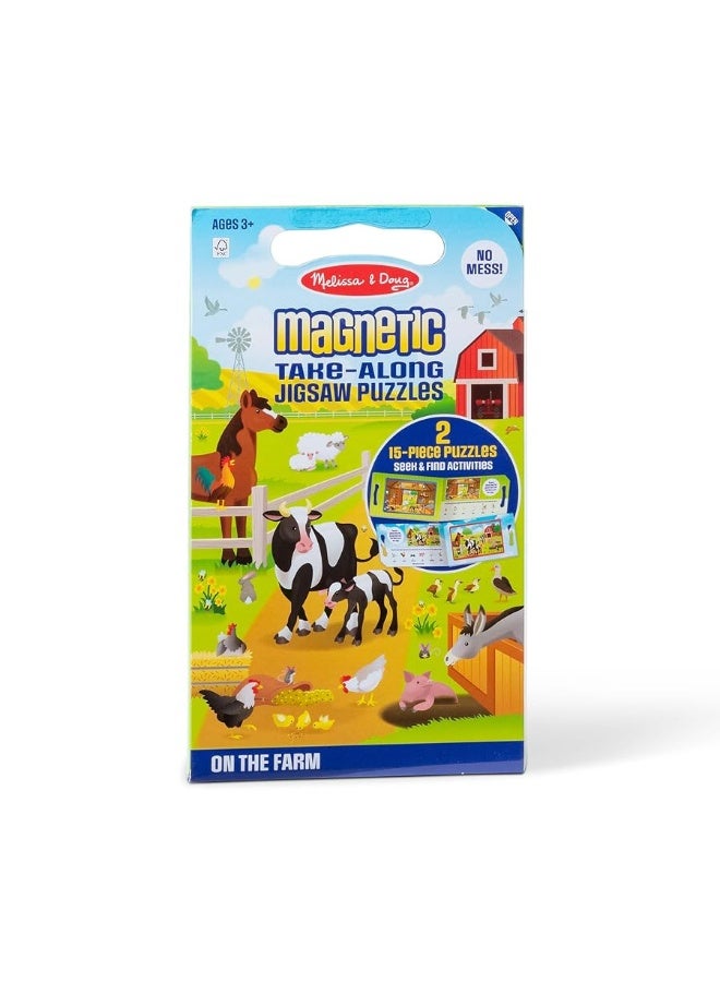 Melissa & Doug Take-Along Magnetic Jigsaw Puzzles Travel Toy On the Farm (2 15-Piece Puzzles) - FSC Certified