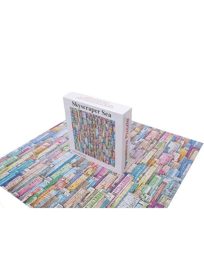 Bgraamiens Puzzle-Skyscraper Sea-1000 Pieces Sketch Colorful Buildings Jigsaw Puzzles