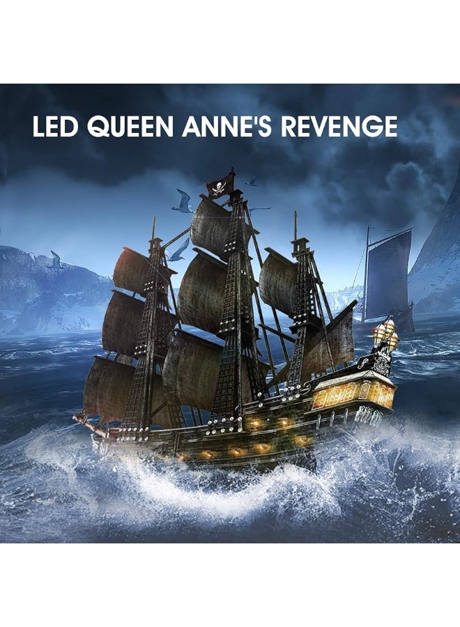 3D Puzzles for Adults - Led Pirate Ship Queen Anne's Revenge - Large 27'' Sailboat Puzzles - Desk Decor/House Warming/New Home/Christmas/Anniversary/Teacher Appreciation Gifts