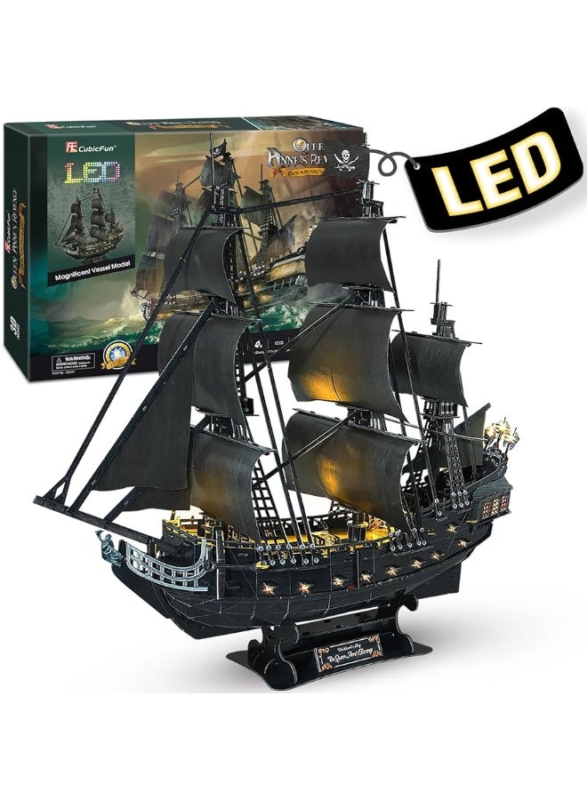 3D Puzzles for Adults - Led Pirate Ship Queen Anne's Revenge - Large 27'' Sailboat Puzzles - Desk Decor/House Warming/New Home/Christmas/Anniversary/Teacher Appreciation Gifts