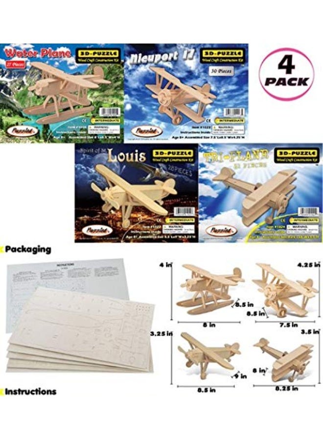 Puzzled Wooden Airplane Model Kits  Water Plane Spirit of St Louis Nieuport 17  TriPlane 3D Wooden Puzzles Set Educational Adults and Kids Toys DIY Airplane Kit  4 Pack