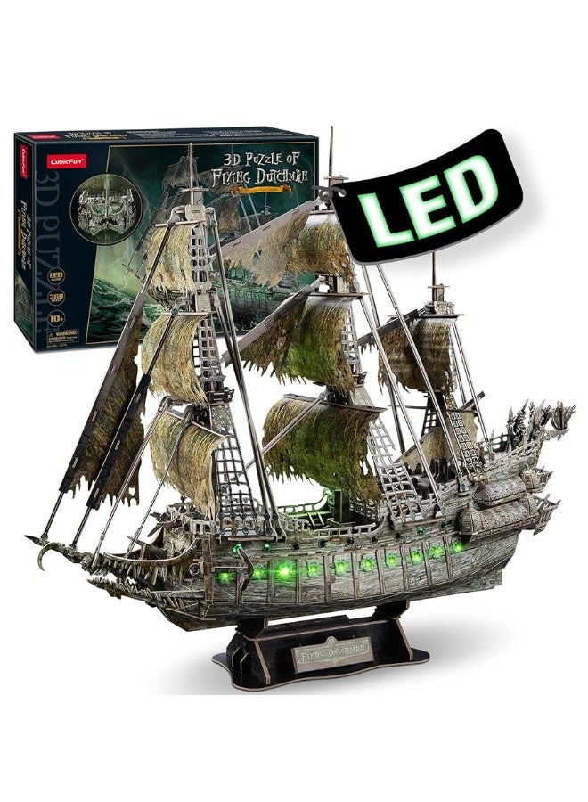 3D Puzzles for Adults Green LED Flying Dutchman, 360 Pieces Haunted Pirate Ship Arts & Crafts for Adults Gifts for Men Women Model Kit, Lighting Ghost Ship 2024 Easter Gifts Teacher Appreciation Gifts