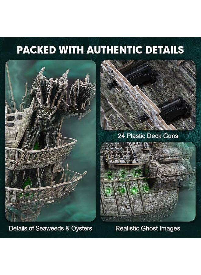 3D Puzzles for Adults Green LED Flying Dutchman, 360 Pieces Haunted Pirate Ship Arts & Crafts for Adults Gifts for Men Women Model Kit, Lighting Ghost Ship 2024 Easter Gifts Teacher Appreciation Gifts