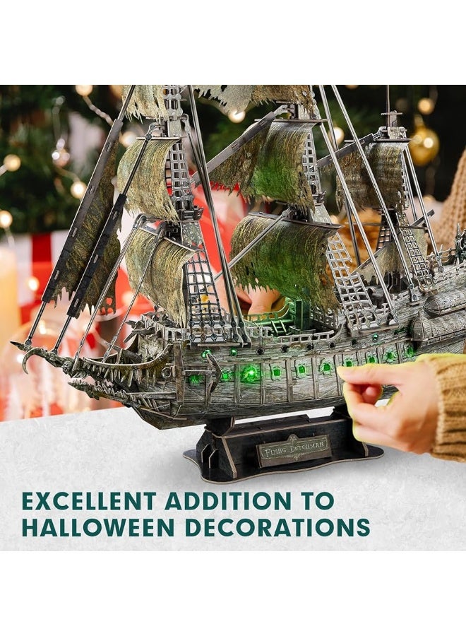 3D Puzzles for Adults Green LED Flying Dutchman, 360 Pieces Haunted Pirate Ship Arts & Crafts for Adults Gifts for Men Women Model Kit, Lighting Ghost Ship 2024 Easter Gifts Teacher Appreciation Gifts