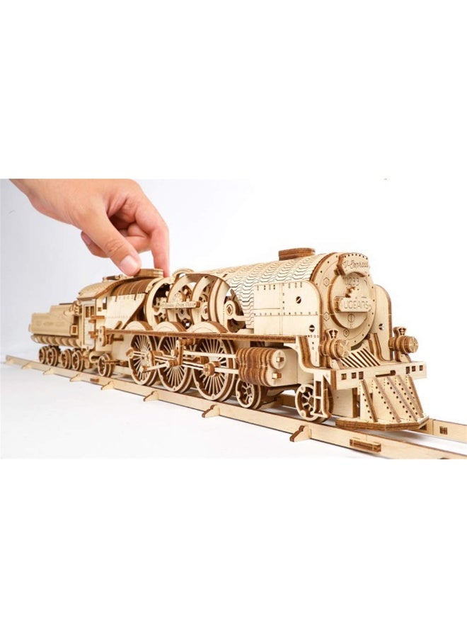 UGEARS 3D Puzzles for Adults - V-Express Steam Train with Tender Idea- 3D Wooden Puzzle Model Kits for Adults and Teens Building Kit Wooden Model Kits