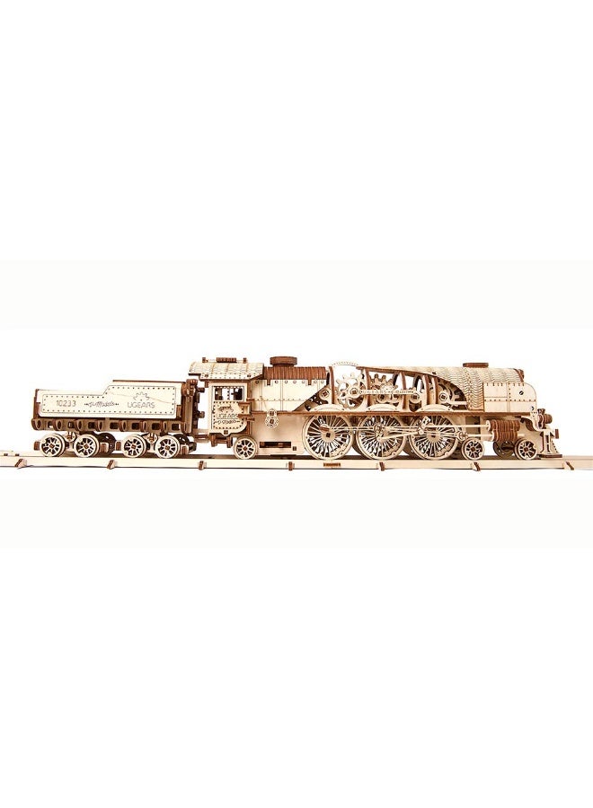 UGEARS 3D Puzzles for Adults - V-Express Steam Train with Tender Idea- 3D Wooden Puzzle Model Kits for Adults and Teens Building Kit Wooden Model Kits