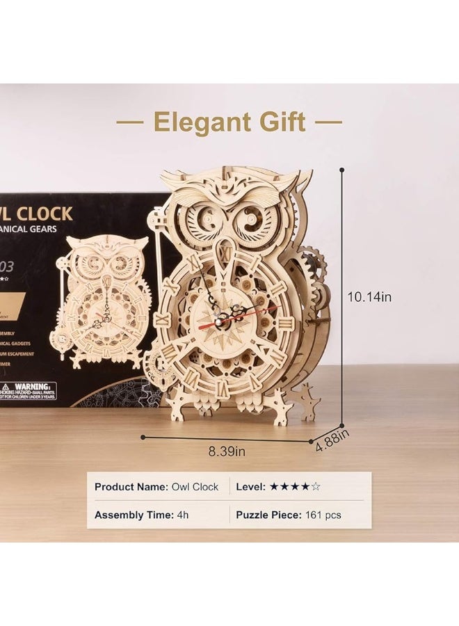 3D Wooden Puzzles ROKR Owl Clock - Mechanical Model Building Kit for Adults 161PCS Clock Puzzles Creative Gift Home Decor for Family