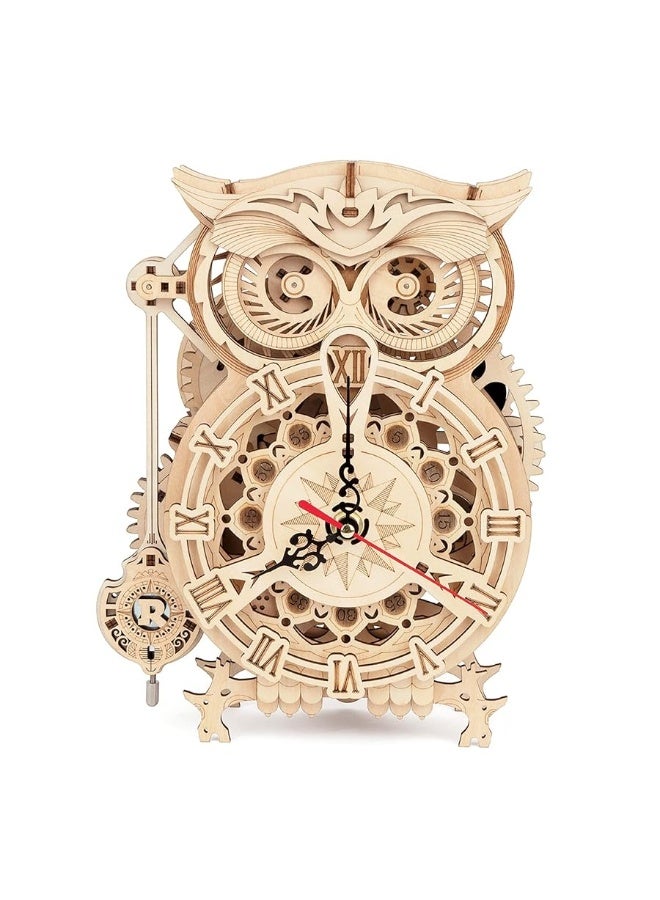 3D Wooden Puzzles ROKR Owl Clock - Mechanical Model Building Kit for Adults 161PCS Clock Puzzles Creative Gift Home Decor for Family