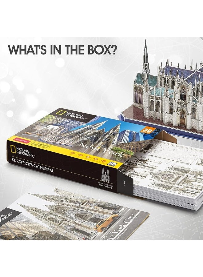 CubicFun 3D Puzzles for Adults National Geographic St. Patrick's Cathedral Model Kits, New York Architecture Puzzles for Adults Desk Building Toys for Kids Ages 8+, 117 Pieces with Booklet Xmas Gifts