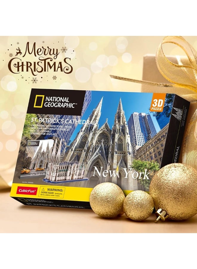 CubicFun 3D Puzzles for Adults National Geographic St. Patrick's Cathedral Model Kits, New York Architecture Puzzles for Adults Desk Building Toys for Kids Ages 8+, 117 Pieces with Booklet Xmas Gifts