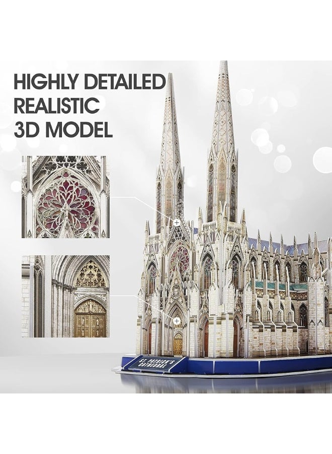 CubicFun 3D Puzzles for Adults National Geographic St. Patrick's Cathedral Model Kits, New York Architecture Puzzles for Adults Desk Building Toys for Kids Ages 8+, 117 Pieces with Booklet Xmas Gifts