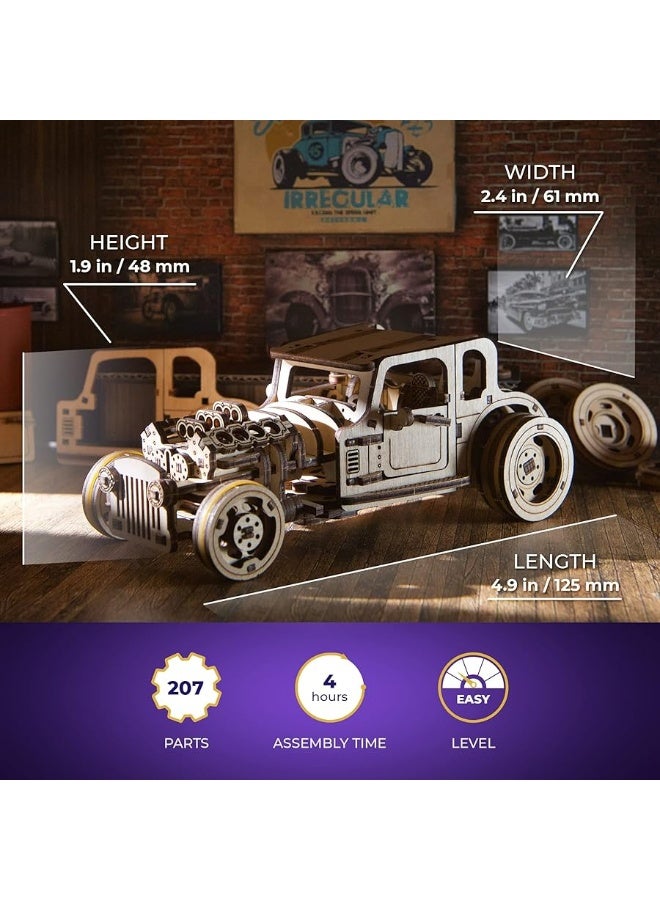 UGEARS 3D Car Model Puzzle - Hot Rod Furious Mouse with Innovative Dual Engines - 3D Wooden Puzzles for Adults and All Family- Realistic Scaling Hot Rod Model Car Kits to Build - 3D Puzzle Model Kits